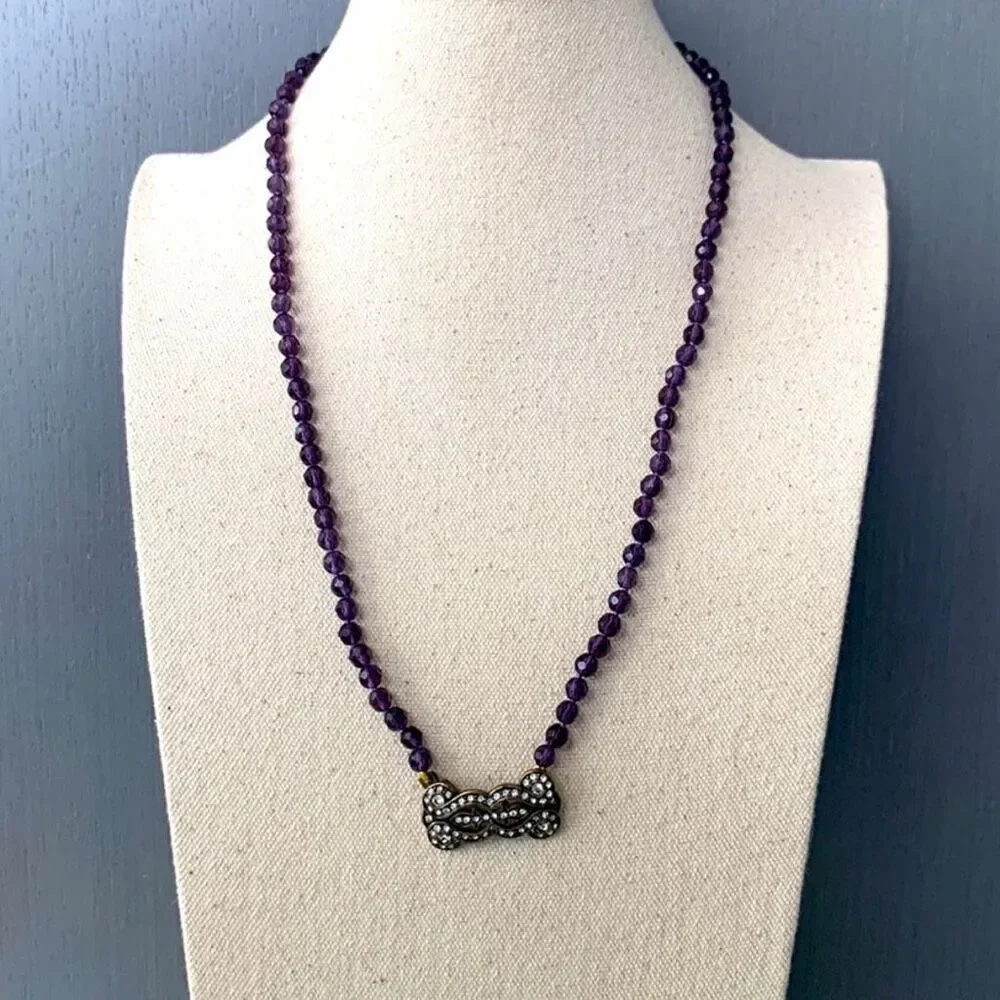 QVC La Vintage Purple Bead Necklace with Swarovski Clasp – 24”